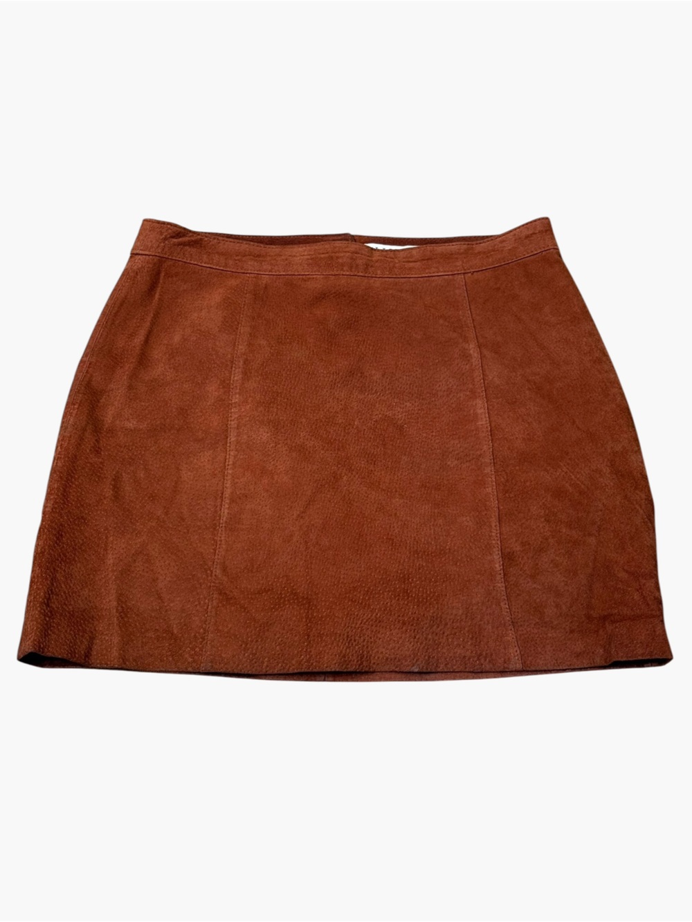 Vintage I Love H81 Genuine Suede Leather Mini Skirt Cognac Brown Size 26